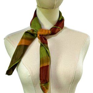 Vintage Antoine Scarf Italy Ascot Head Cover Hair Tie 26 x 26" Brown Green Gold